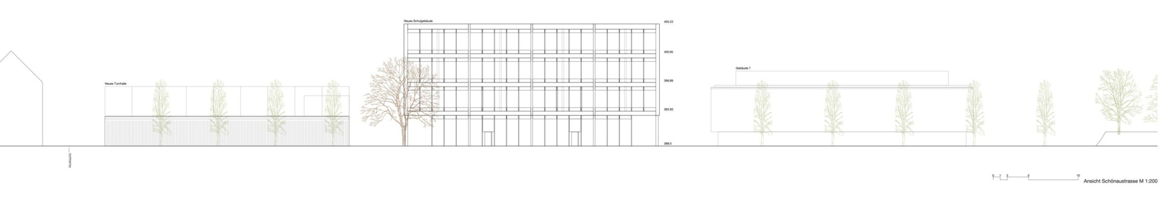 Ansicht Schönaustrasse Wettbewerb Erweiterung Kantonsschule Baden