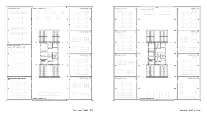 Regelgeschoss Schulhaus Wettbewerb Erweiterung Kantonsschule Baden Grundrisse Schulhaus