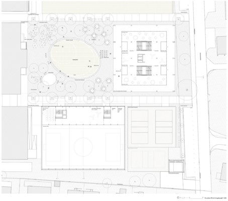Erdgeschoss / Aussenräume Visualisierung Erweiterung Kantonsschule Baden Grundriss