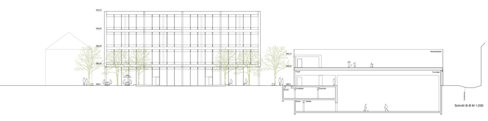 Hauptschnitt Erweiterung Wettbewerb Erweiterung Kantonsschule Baden Schnitt Hauptschnitt