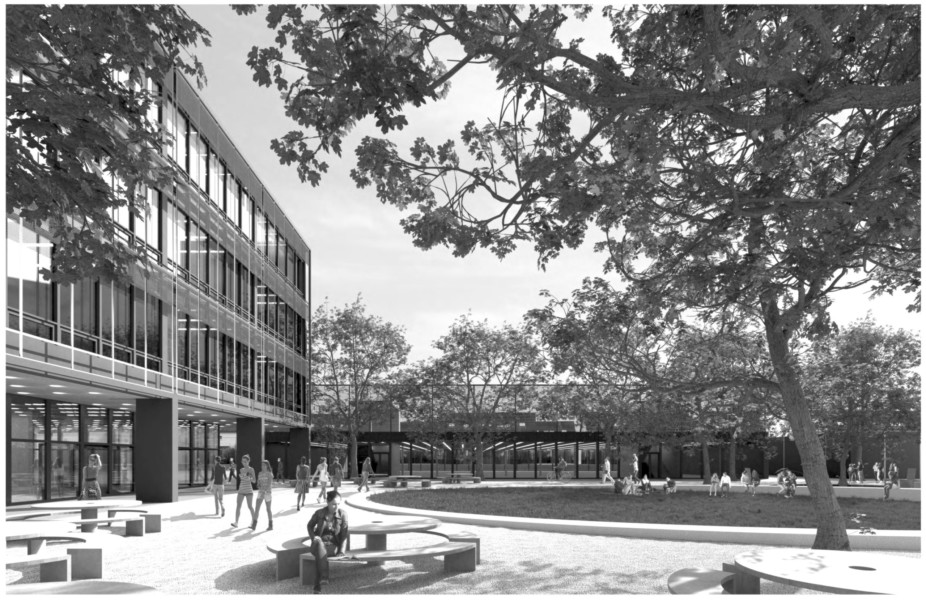 Wettbewerb Erweiterung Kantonsschule Baden WBW Studie Raumgestaltung Aussenraum Baden