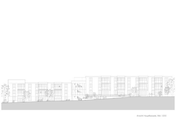 Hauptfassade / Erschliessung Studie Wettbewerb Alterswohnen Remetschwil Fassaden Ensemble