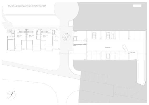 Erdgeschoss mit Einstellhalle Einstellhalle Erdgeschoss Wettbewerb Studie Alterswohnen Remetschwil