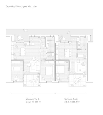 Wohnungstypen Regelgeschoss Alterswohnungen Remetschwil WBW Studie Wohnungstyp
